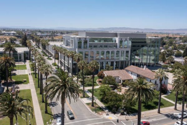 Daytime aerial view of the historic city center of Fairfield, California, USA.